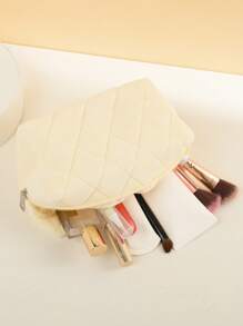 1个时尚精致水晶绒面刺绣钻石图案拉链化妆包，旅行必备，可作化妆包、护肤包、洗漱包、收纳袋等，是旅行、邮轮、宿舍、婚礼伴娘礼物、妈妈礼物、生日礼物、家居装饰、浴室客厅床边收纳整理、珠宝收纳、女士礼物、圣诞礼物、女士礼品创意、化妆包、旅行必备品。 - 白色 - 查看 6