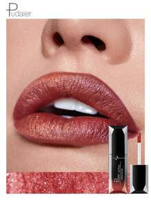 Pudaier Liquid Lipcolor, brillo de labios de larga duración, barra de labios líquida antiadherente que no se desvanece - Oro rosa - Ver 1