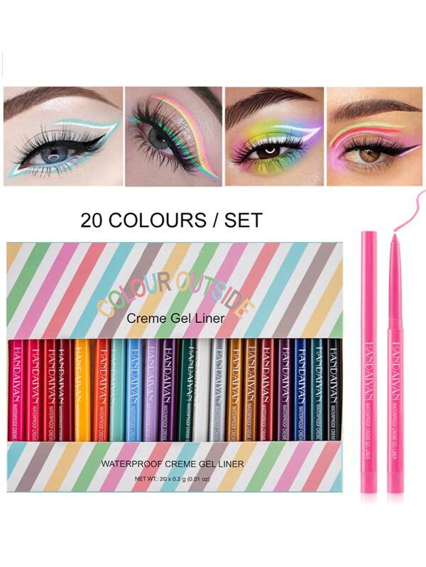 Gel Eyeliner, 20Pcs Waterproof Creme Gel Liner Long-Lasting Eyeliner Pencil Set Eyeliner Pen Y2K Makeup Beauty Cosmetics