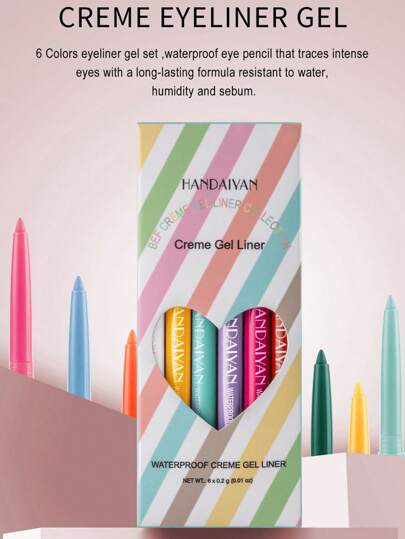 HANDAIYAN 凝膠眼線筆，6 件裝防水霜凝膠眼線筆持久眼線筆套裝眼線筆 Y2K 化妝美容化妝品