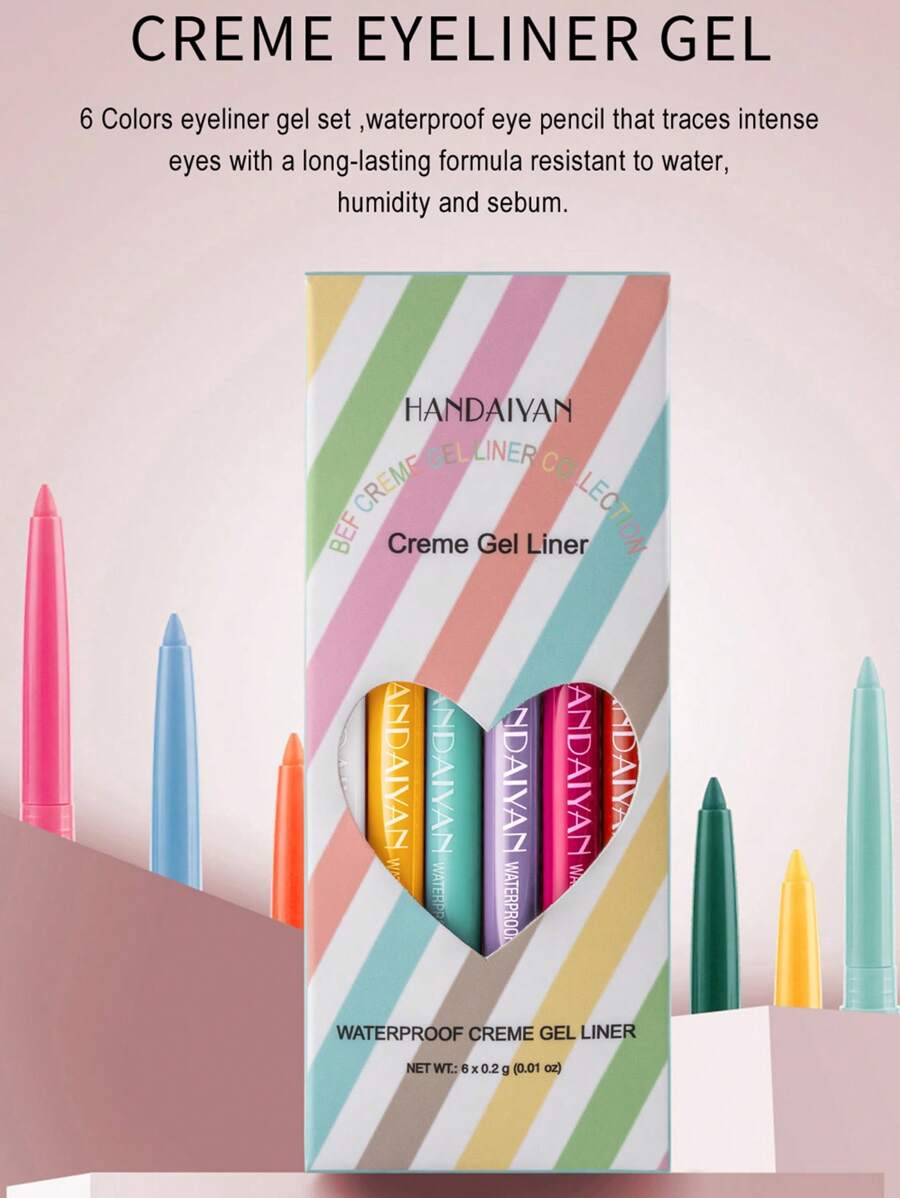 HANDAIYAN 凝膠眼線筆，6 件裝防水霜凝膠眼線筆持久眼線筆套裝眼線筆 Y2K 化妝美容化妝品