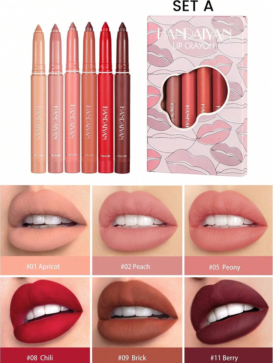 啞光口紅6入組持久簡單的至顏色口紅成套工具 - 02 Hot Love - 查看 1