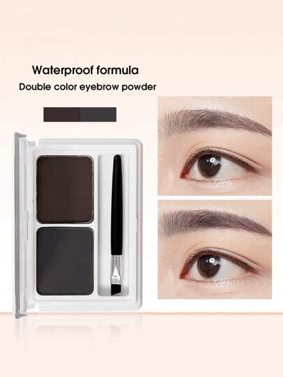 Waterproof Eyebrow Powder & Brush, Two Colors Long-Lasting Eyebrow Stamp Powder Nature Eye Brow Powder Tinting Coloring Powder