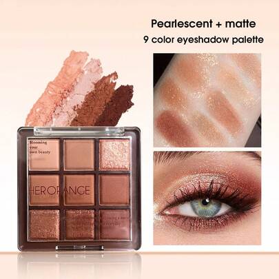 HERORANGE 眼影盤，9 色珠光細閃霧面眼影超順滑眼影緊湊型