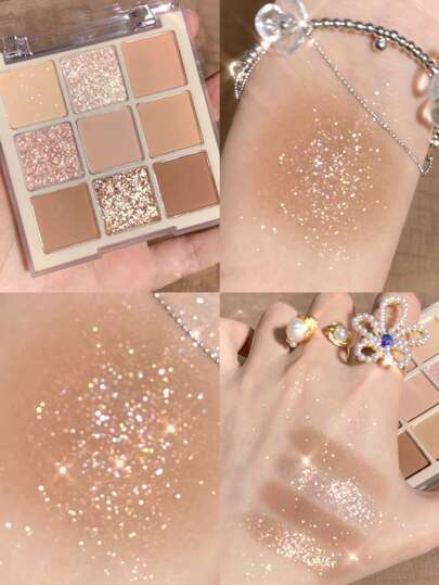 眼妝調色板,啞光9色持久眼影盤閃閃發光眼影初學者友好