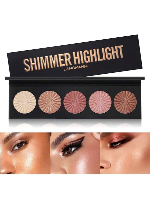5 Cores Paleta De Pó Iluminador, Bronzeador Facial De Longa Duração, Paleta De Iluminador Facial, Maquiagem De Contorno