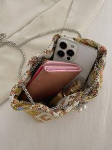 迷你水桶包幾何樣式人造珍珠裝飾鏈條抽繩復古 - 彩色 - 查看 3