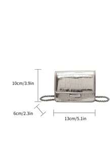 Mini Square Bag Crocodile Embossed Flap Chain Funky PU Metallic - Silver - View 8
