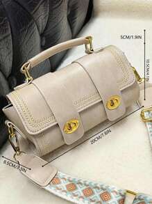 Bolso cartera mini con tira ajustable con accesorio con solapa vintage PU - Beis - Ver 4