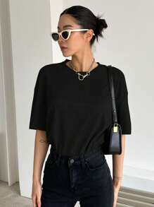 DAZY Chất rắn Thả vai Áo sơ mi - màu đen - Xem 1