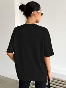 DAZY Chất rắn Thả vai Áo sơ mi - màu đen - Xem 2