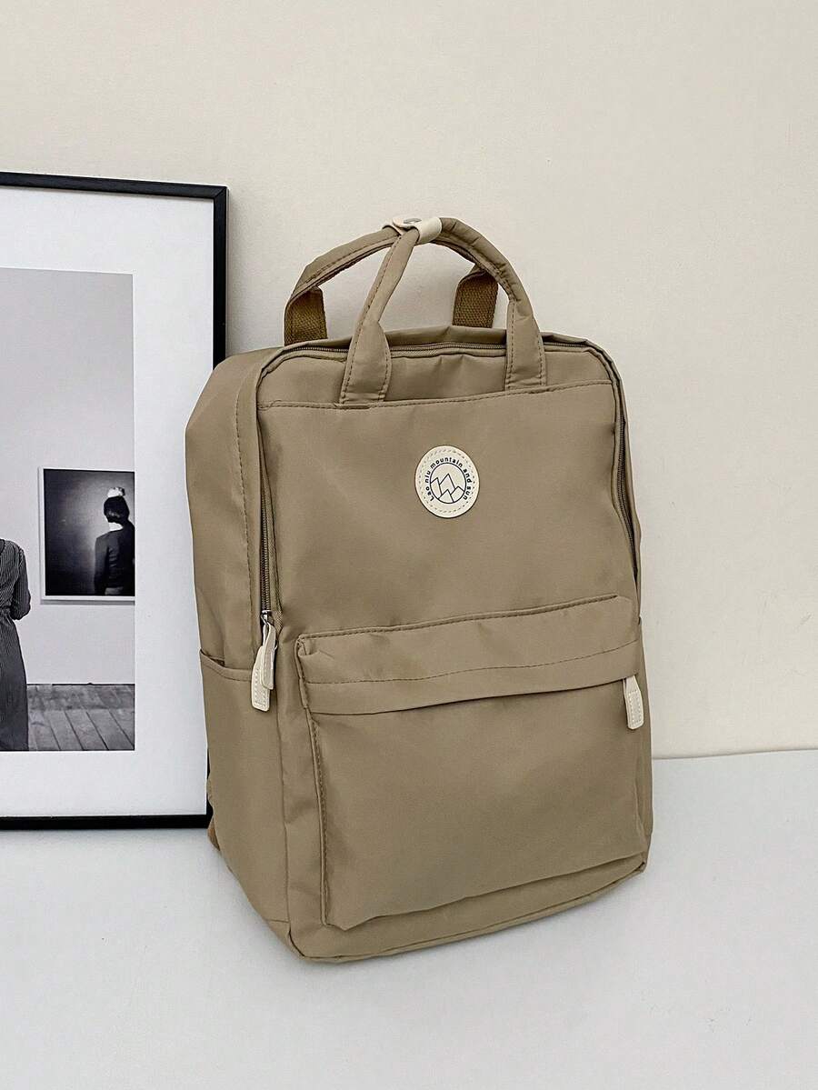 18L Miếng dán chống thấm nước Trang trí Ba lô máy tính xách tay Kaki Dây kéo thông thường, Túi đeo vai Túi đi học Daypack dành cho du lịch, đại học, trường học, ngoài trời, đi làm thể thao Nhẹ - Màu Khaki - Xem 1