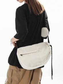 Minimalist Hobo Bag With Coin Purse Casual Drawstring Design - White - View 2