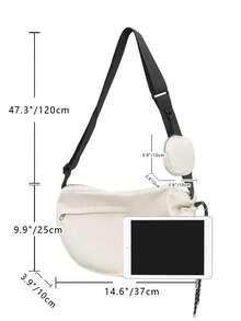 Minimalist Hobo Bag With Coin Purse Casual Drawstring Design - White - View 4