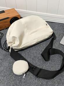 Minimalist Hobo Bag With Coin Purse Casual Drawstring Design - White - View 5