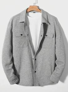 GENTILAND Loose Fit Men's Flap Pocket Button Front Coat Without T-Shirt - Light Grey - View 1