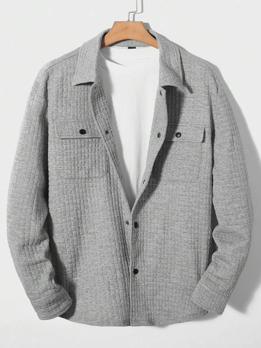 GENTILAND Loose Fit Men's Flap Pocket Button Front Coat Without T-Shirt - Light Grey - View 1