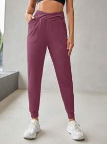 Pantalones deportivos unicolor con bolsillo oblicuo - Púrpura malva - Ver 1