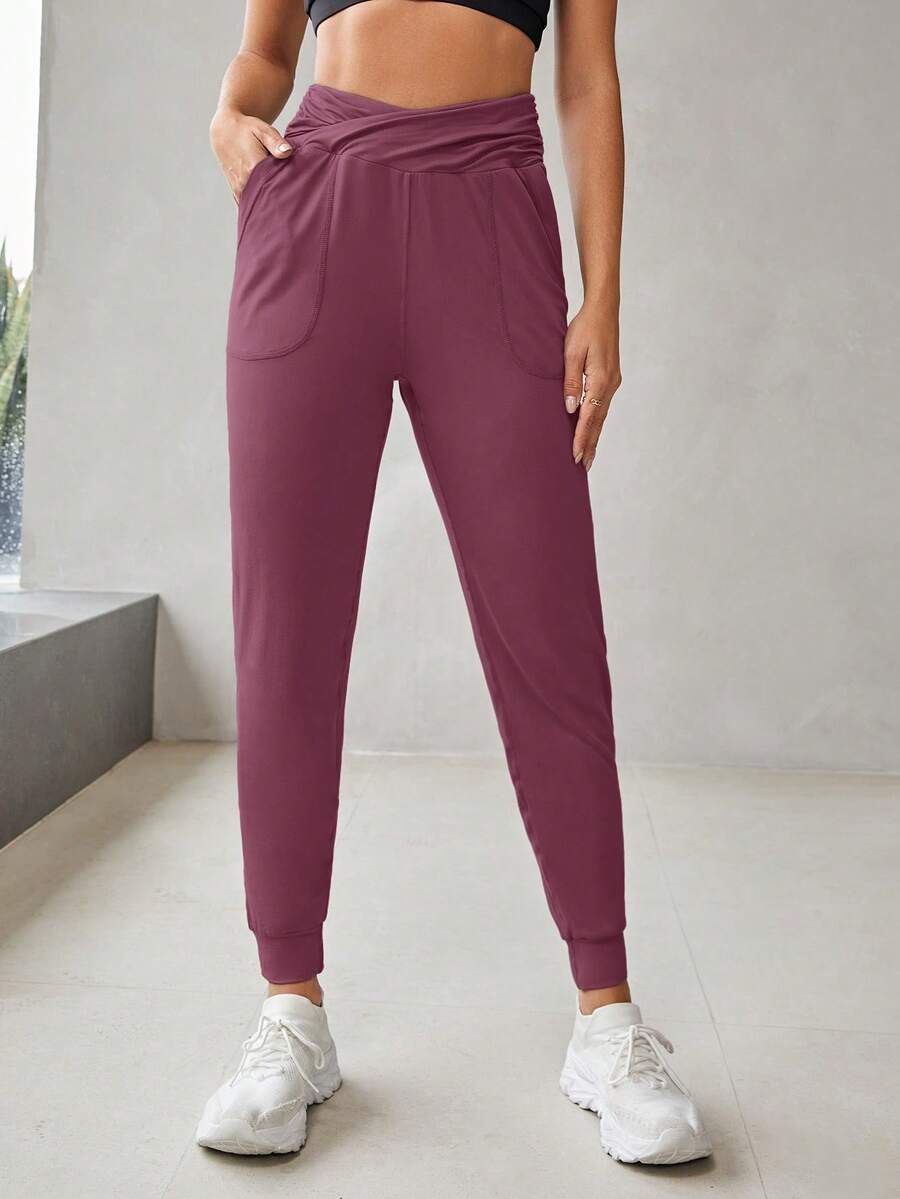 Pantalones deportivos unicolor con bolsillo oblicuo - Púrpura malva - Ver 1