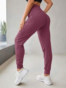 Pantalones deportivos unicolor con bolsillo oblicuo - Púrpura malva - Ver 2