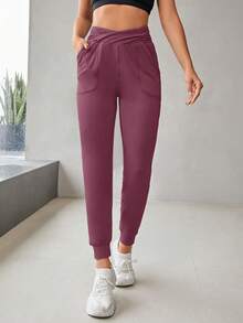 Pantalones deportivos unicolor con bolsillo oblicuo - Púrpura malva - Ver 5