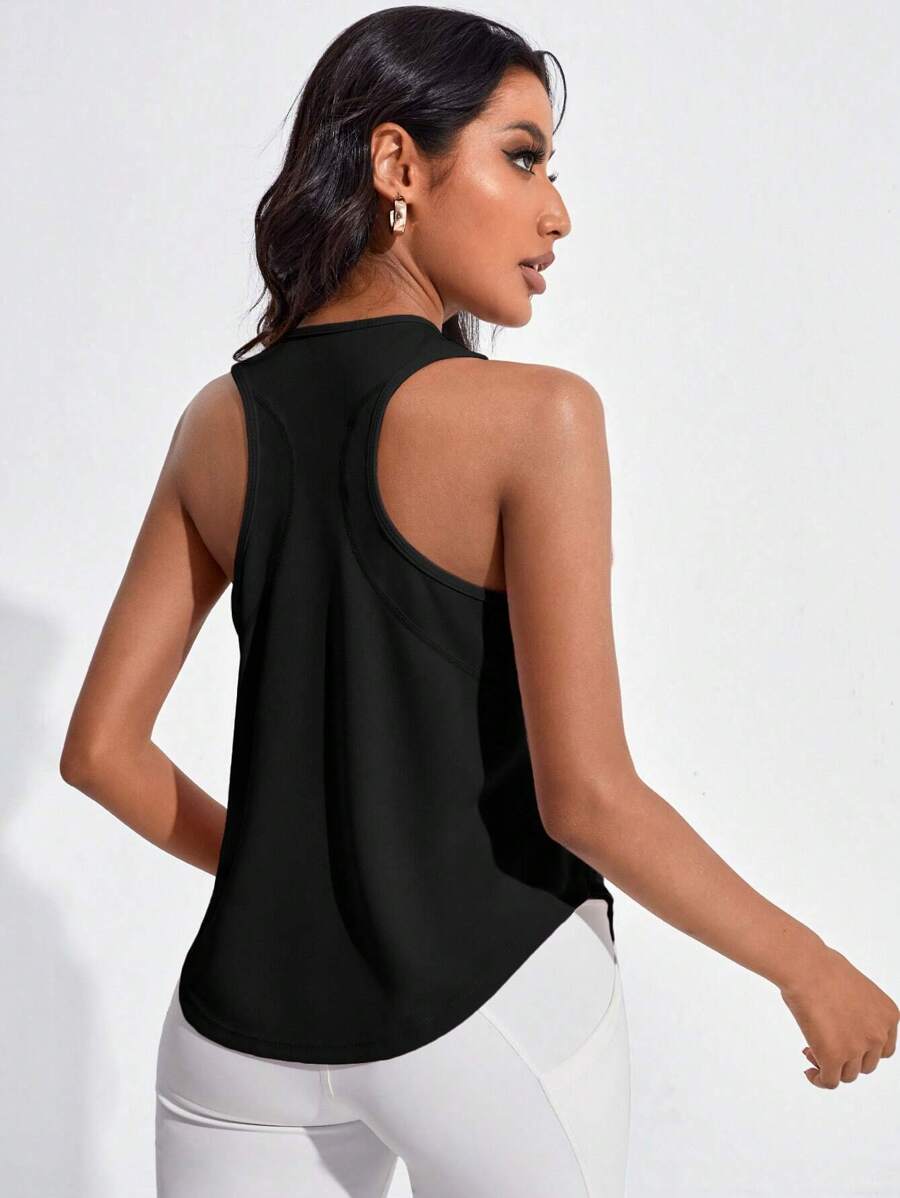 Gameset SHEIN Sport Top tank deportivo unicolor de espalda nadadora - Negro - Ver 1