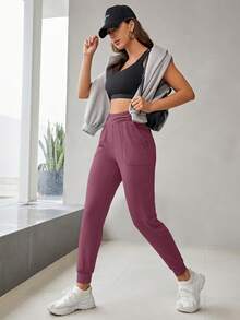 Pantalones deportivos unicolor con bolsillo oblicuo - Púrpura malva - Ver 6