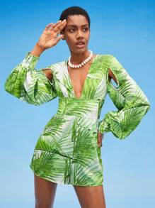 Dé Johnea Bianca Áo liền quần nữ Cắt ra Dây kéo Nhiệt đới Boho - Màu xanh chanh - Xem 4