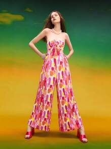 Debra Valencia Áo liền quần nữ Cắt ra Dây kéo Túi Xù Dải chun Tất cả trên in Giải trí - Nhiều màu - Xem 2