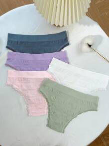 5pcs Bow Front Lace Trim Panty - Multicolor - View 2