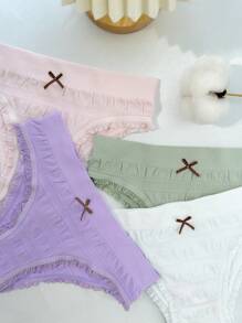 5pcs Bow Front Lace Trim Panty - Multicolor - View 4