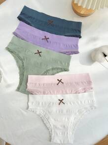 5pcs Bow Front Lace Trim Panty - Multicolor - View 5