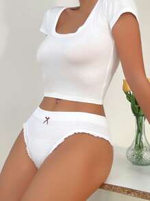 5pcs Bow Front Lace Trim Panty - Multicolor - View 6