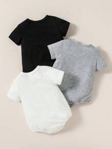 SHEIN 男嬰3入組素色口袋貼布連體衣 - 彩色 - 查看 2