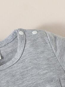 SHEIN 男嬰3入組素色口袋貼布連體衣 - 彩色 - 查看 3