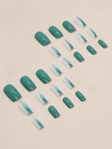 提升你風格帶24入組長款方形金屬亮絲全覆蓋假指甲成套工具 - 彩色 - 查看 5