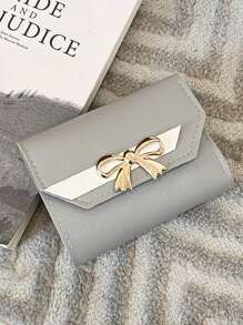 Bow Decor Fold Over Small Wallet Colourblock - Grey - View 2