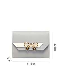 Bow Decor Fold Over Small Wallet Colourblock - Grey - View 4