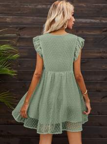 SHEIN Frenchy Swiss Dot Ruffle Trim Smock Dress - Olive Green - View 2
