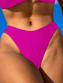 人造珍珠裝飾鏤空吊脖泳衣下裝 - 玫紅色 - 查看 2