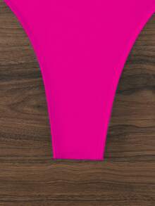 人造珍珠裝飾鏤空吊脖泳衣下裝 - 玫紅色 - 查看 3