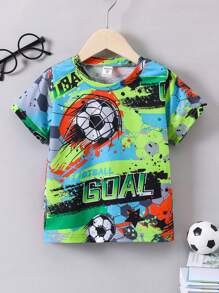 SHEIN Young Boy Football & Letter Graphic Tee - Multicolor - View 1
