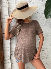 SHEIN Maternity Marled Knit Button Detail Tee - Khaki - View 3