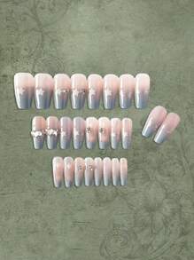 ROMWE Grunge Punk 24pcs Long Coffin 3D Rhinestone Star Decor Fake Nail Kit - Multicolor - View 2