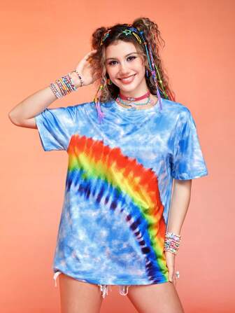 Kawaii Tie Dye Drop Shoulder Tee