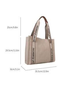 Letter Graphic Shoulder Tote Bag Medium Double Handle - Beige - View 4