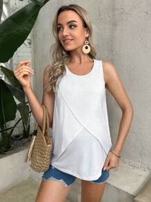 SHEIN Maternity Wrap Front Nursing Tank Top - White - View 3