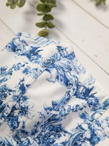 Soleia WYWH Vacation Blue&White Figura și corset cu imprimeu floral Top cu umeri