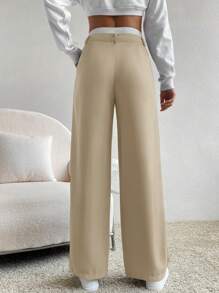 SHEIN EZwear 秋冬女装夏季拼接腰部西装裤 - 杏色 - 查看 2