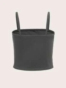 SHEIN Tween Girl Wings & Slogan Graphic Cami Top - Dark Grey - View 2